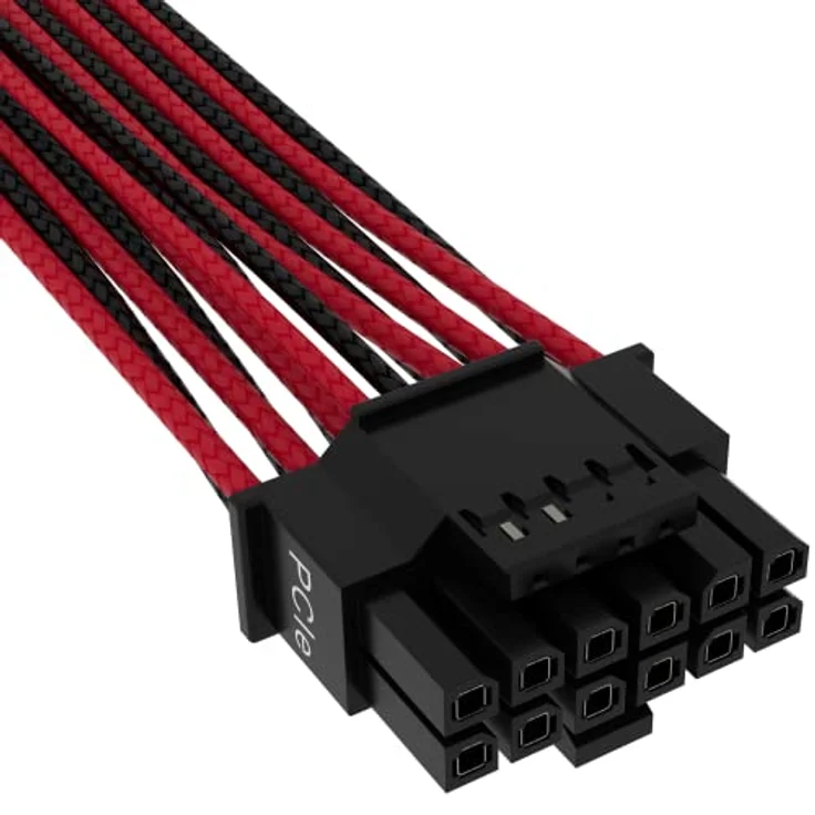 Corsair Premium 600W PCIe 5.0 / Gen 5 12VHPWR-Netzteilkabel – Passend für Typ-4-Netzteile über Zwei 8-Pin-PCIe-Anschlüsse – 12+4-Pin-Stecker – Mesh-Paracord-Ummantelung – Schwarz/Rot – Bild 3