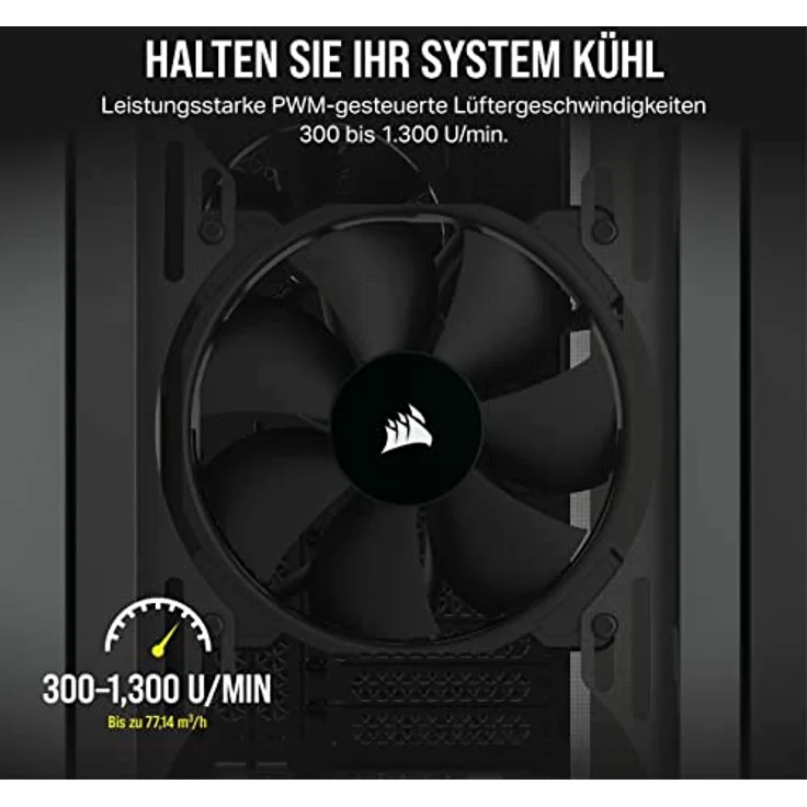 Corsair SP120 ELITE, 120-mm-PWM-Hochleistungslüfter mit CORSAIR AirGuide-Technologie - Minimale Geräuschent, 24,7 dBA, Lüftergeschwindigkeiten ab 300 bis zu 1.300 U/mi, Einzelpackung - Schwarz – Bild 3