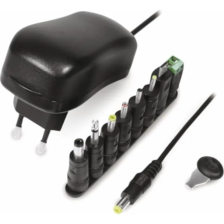 LogiLink PA0167 Universalnetzteil, 12W Schwarz mit 8 Adaptern und Schutzmechanismen für Zuhause und Büro