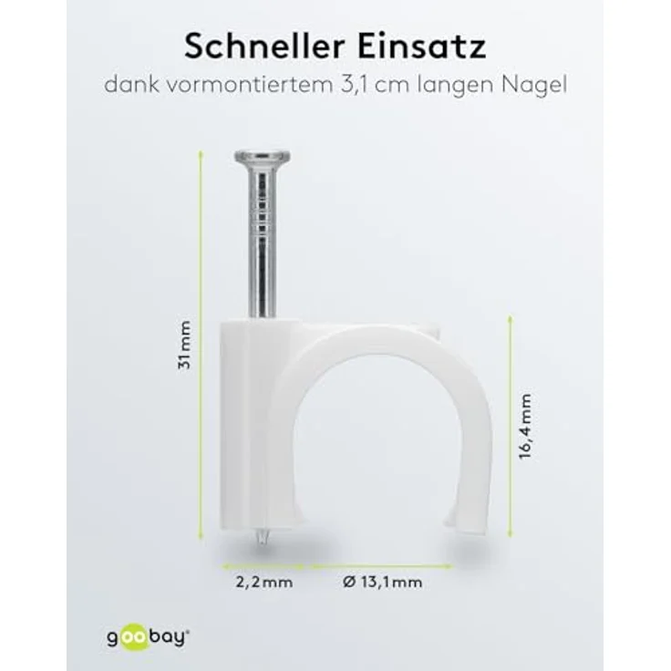 Goobay 17084 Kabelschelle für Kabel mit Kabeldurchmesser bis max. 14,0 mm weiß (100 Stück) – Bild 3