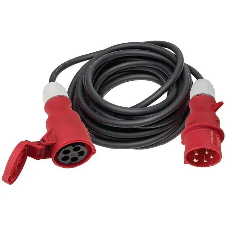 Weingartner CEE-Verlängerung 32 A 400 V, 10m H07RN-F 5x6mm², schwarz, IP44 mit Klappdeckel, Baustellenzulassung