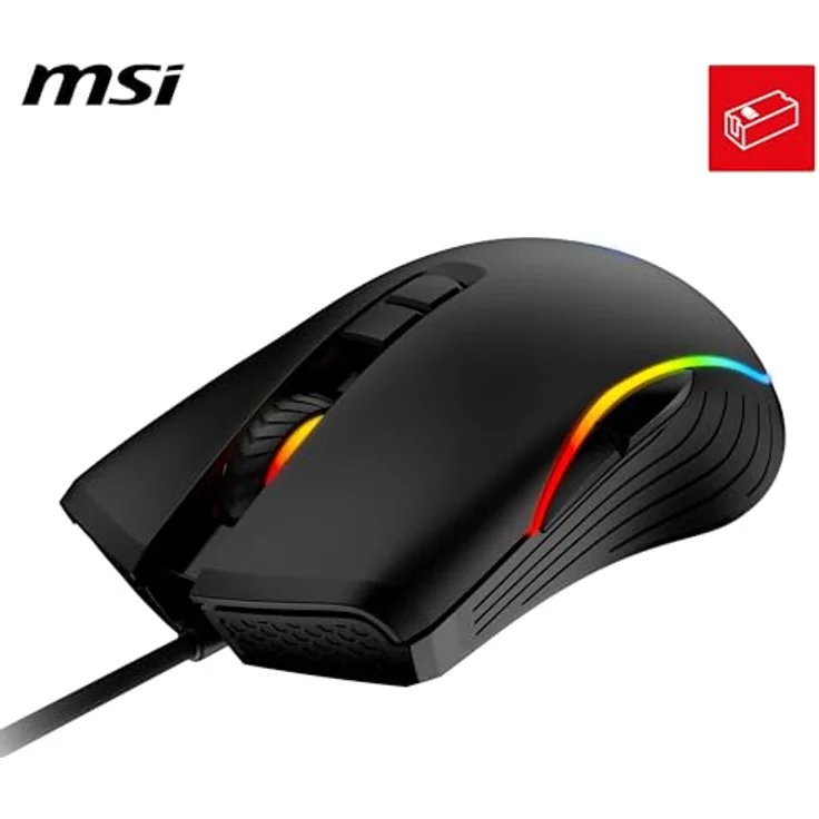 MSI Forge GM300 Gaming-Maus – 7200 DPI optischer Sensor, symmetrisch, 10 Mio. Klicks, 7 Tasten, 8 ms Latenz, RGB-LED, 118 g – kabelgebunden – Bild 2