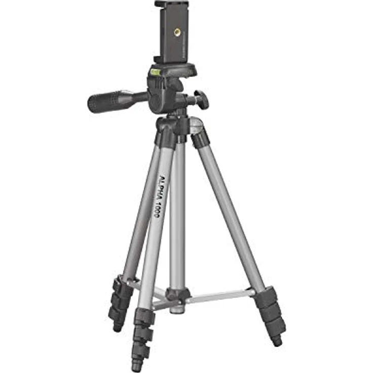 Cullmann ALPHA 1000 Stativ mobile m. Smartphonehalter (3 Auszüge, Gewicht 480g, Tragfähigkeit 1 kg, 106cm Höhe, Packmaß 37cm), silber – Bild 2