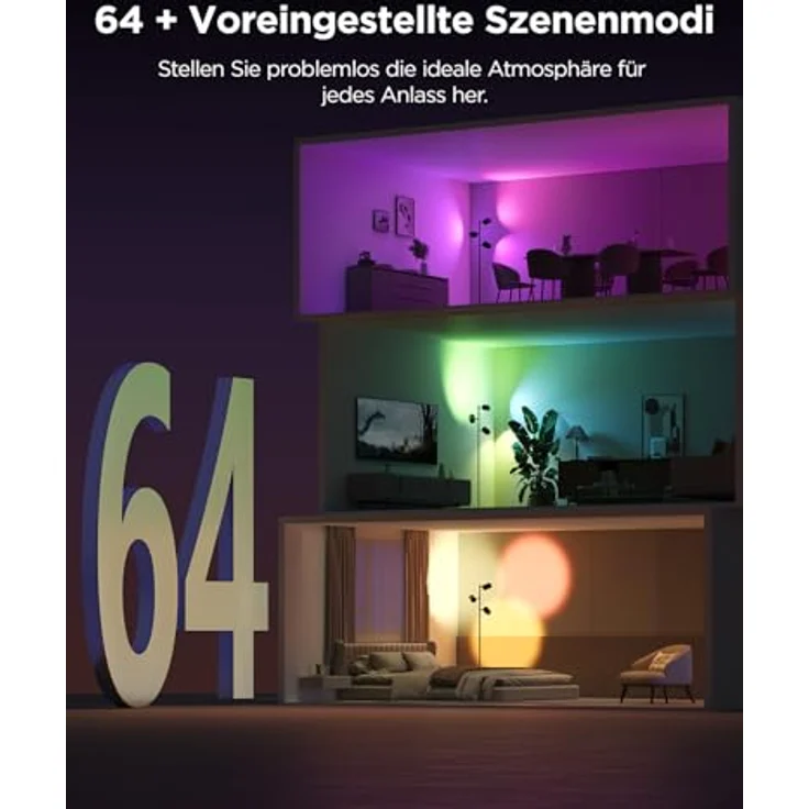 Govee 3-Flammen LED Stehlampe, RGBWW Fokus-Verstellbar, 1500lm, Matter Alexa Kompatibel, 64+ Szenen, Musik Sync, Schwarz, 157 cm für Wohnzimmer und Schlafzimmer – Bild 5