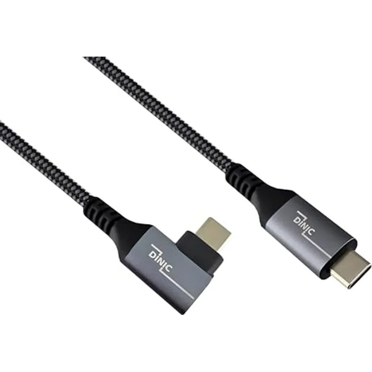 DINIC USB C 4.0 Kabel, 240W PD, 40Gbps, Typ C auf C, gewinkelt, 1m, Alu Stecker, Nylon Kabel, Schwarz/Silber – Bild 1