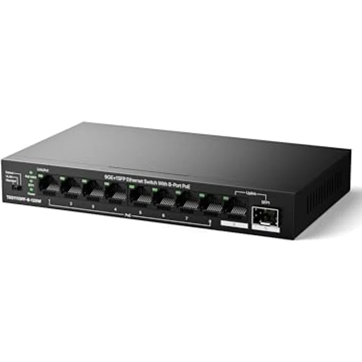 Tenda Switch TEG1110PF-8-120W, Unmanaged Netzwerk Switch mit 9 Ports und 92 Watt PoE-Leistung, Schwarz – Bild 1