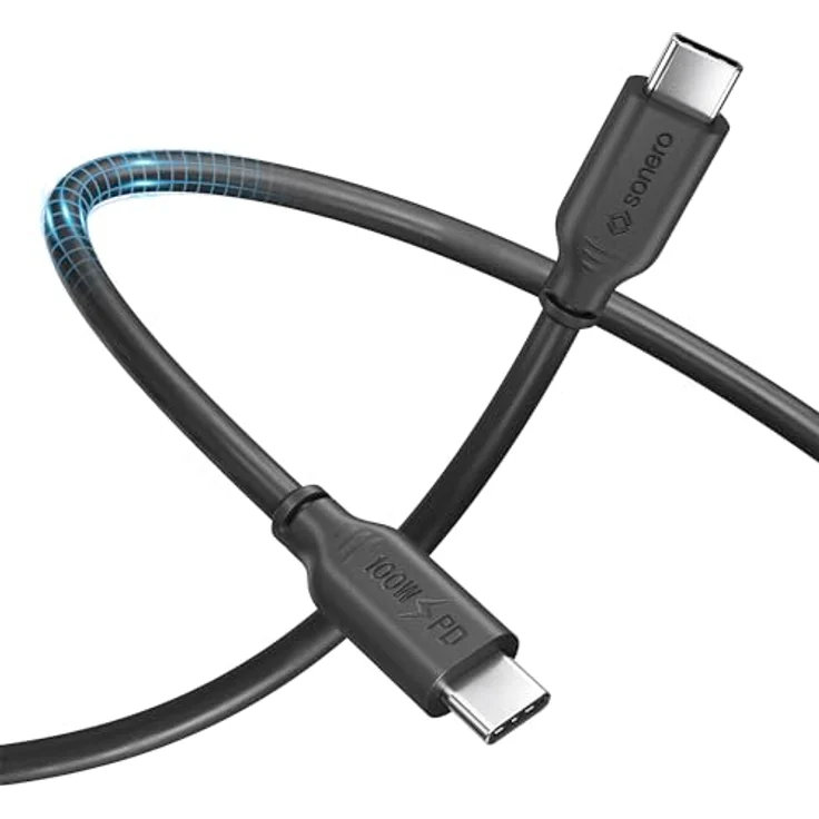 Sonero USB-C Ladekabel, Handy-Ladekabel, Schnellladekabel, Kabel Typ C, USB 2.0, 100W PD, schwarz, 3,00m – Bild 2