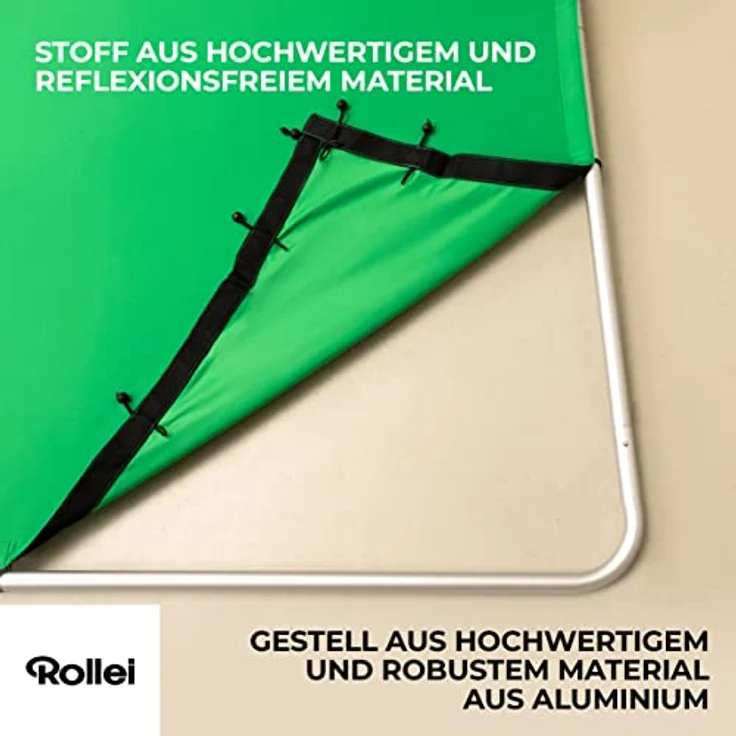 Rollei Panorama Greenscreen-Set, Chroma Keying Background, 4m Breite, 2,4m Höhe, Aluminiumgestell, reflexionsfrei – Bild 5