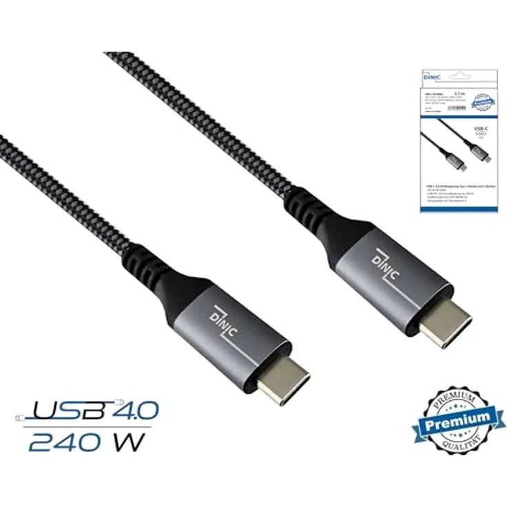 DINIC USB-C 4.0 Kabel, 1m, Typ C auf C, PD 240W, 40Gbps, Alu Stecker, Nylon Kabel, schwarz – Bild 2