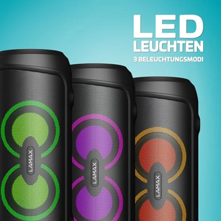 Lamax PartyGo1 Bluetooth-Partylautsprecher mit 100 W Leistung, LED-Hintergrundbeleuchtung und 20 Stunden Akkulaufzeit, wasserdicht IP67, schwarz – Bild 2