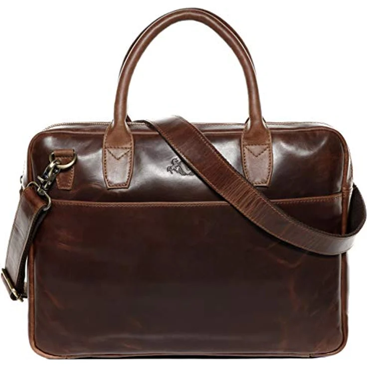 SID & VAIN Laptoptasche schmal Boston aus Premium Leder I Business-Tasche groß für Herren und Damen 17 Zoll Laptop-Fach I Umhängetasche Aktentasche braun handgefertigt – Bild 2
