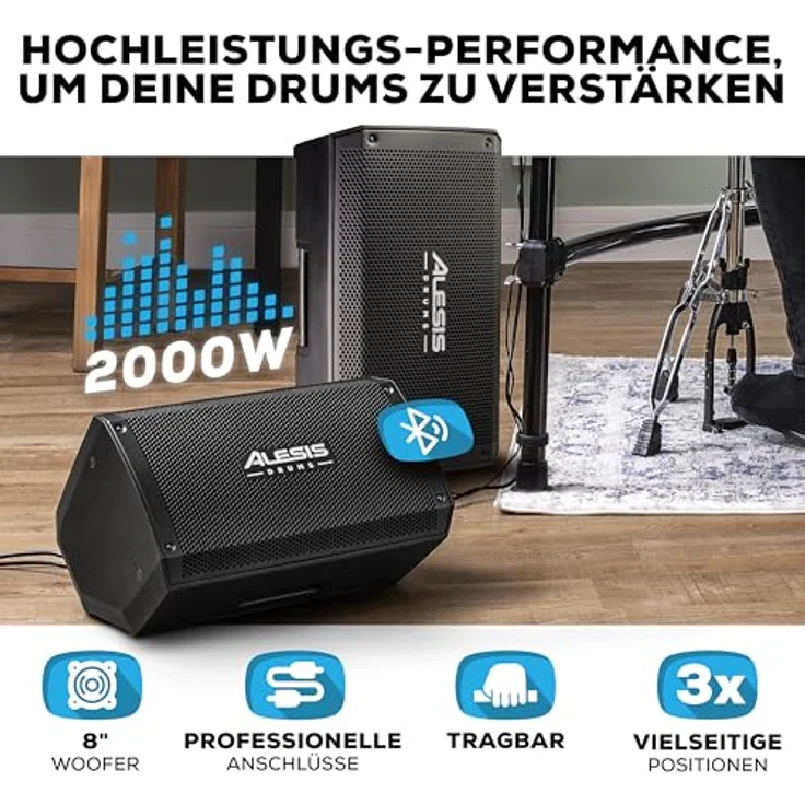 Alesis Strike Amp 8 MK2, aktiver E-Drum Monitor mit 2000W Peak, 8" Woofer, Bluetooth, 1100W RMS, 256x245x436 mm – Bild 2