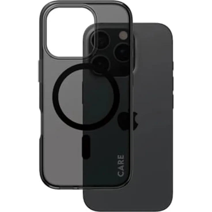 CARE by PanzerGlass Smokey Case für Apple iPhone 16 Pro, stoßfeste Handyhülle mit verbessertem Kameraschutz, kabelloses Laden, MagSafe-kompatibel, aus recyceltem Plastik