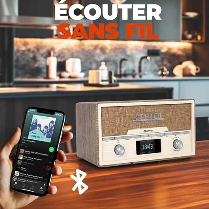 Denver DAB+/UKW-Radio MDA-525LW, mit CD-Player, Retrostyle, hellbraun – Bild 4