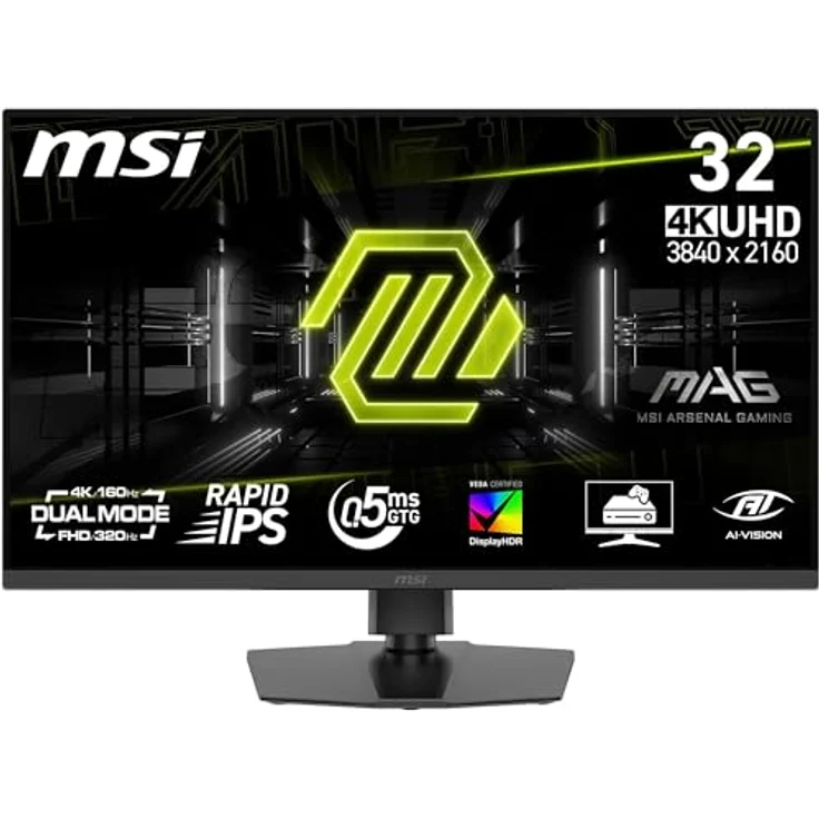 MSI MAG 322URDF E16, 32-Zoll Gaming-Monitor, 4K UHD, 0,5ms Reaktionszeit, Rapid IPS, DisplayHDR 400, HDMI 2.1, Schwarz – Bild 1