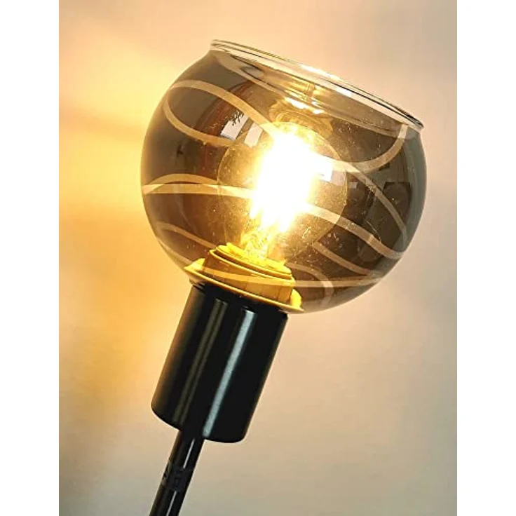 Trango 5-flg. 1010-58SD Edelstahl-Optik Deckenleuchte schwenkbar *WOW* inkl. 5x 3-Stufen dimmbar LED-Leuchtmittel 3000K warmweiß Deckenlampe mit Design rauchigen Glasschirmen Wohnzimmer Deckenstrahler, Schwarz-Optik – Bild 5
