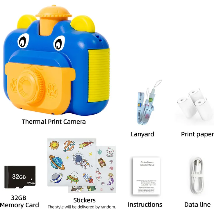 Lixada Süße Kinder-Sofortbildkamera 1080P, 12 MP Digitalkamera mit drehbarem 2,4-Zoll-Bildschirm, 32 GB Speicherkarte, kreative Filter und tintenfreies Drucken, rosa/blau