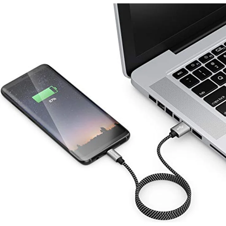 deleyCON 1,5m Nylon Micro USB Kabel Ladekabel Datenkabel Metallstecker Schwarz - Laden & Synchronisieren Handy Smartphone Tablet – Bild 4