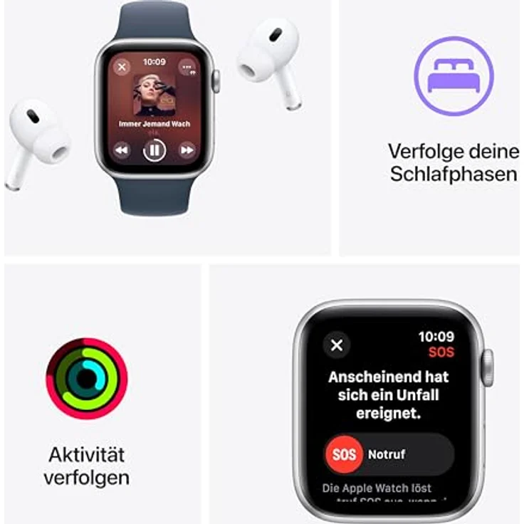 Apple Watch SE (2. Generation) GPS + Cellular, 44 mm Aluminiumgehäuse Mitternacht, Sportarmband Mitternacht – M/L – Bild 5