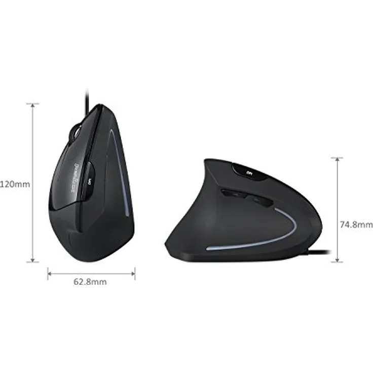 Perixx PERIMI-513L Ergonomische Maus, vertikal, für Linkshänder, 1000-1600 DPI, empfohlen für RSI schwarz schwarz 11516 Linkshänder - Mit Kabel – Bild 3