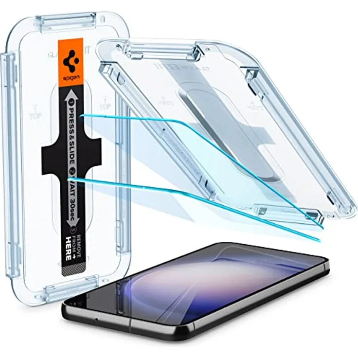 Spigen Glas.tR EZ Fit Schutzfolie für Samsung Galaxy S23 Plus, 2 Stück, Kratzfest, Kristallklar, 9H Härte, Oleophobe Beschichtung