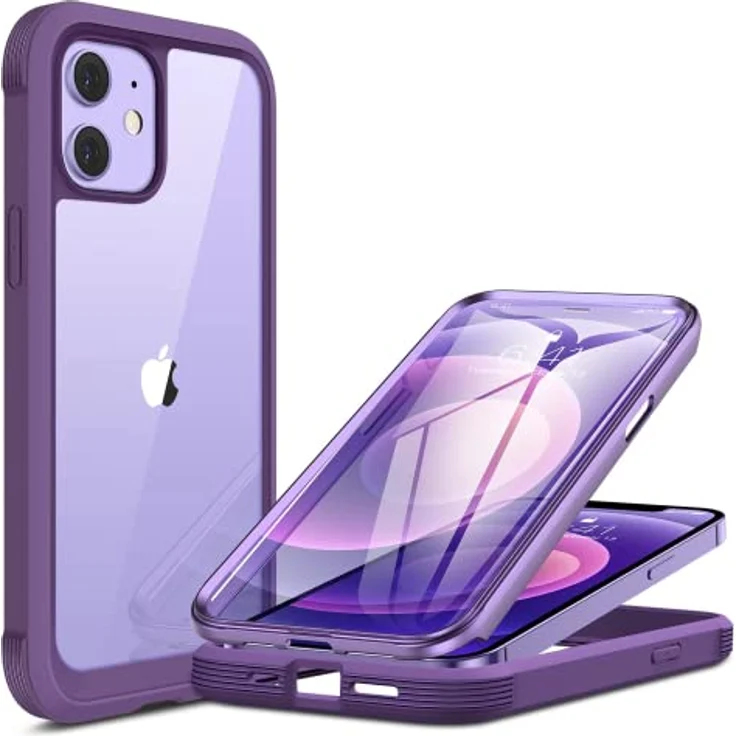 Miracase 360 Grad Hülle für iPhone 12/12 Pro (6.1 Zoll), Ganzkörper Schutzhülle mit integriertem Glas Displayschutz, stoßfeste Fullbody Handyhülle, Lila – Bild 1