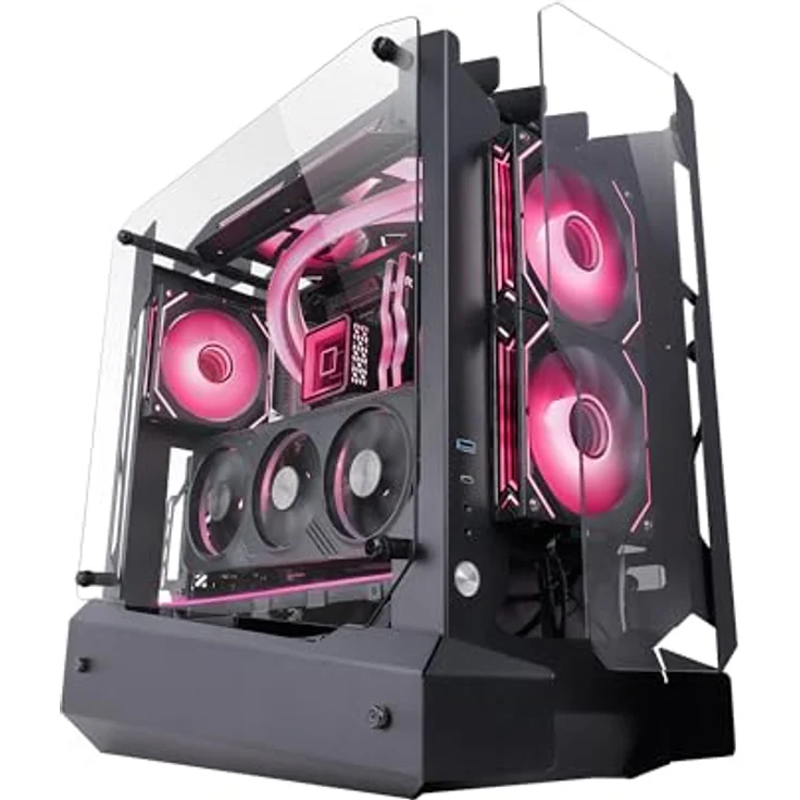 Mars Gaming MC-EDGE, Midi Tower ATX PC Gehäuse mit RGB-Elementen und gehärteten Glasplatten, Schwarz, Open-Air-Design, Platz für bis zu 7 Lüfter, USB-C Anschlüsse – Bild 1