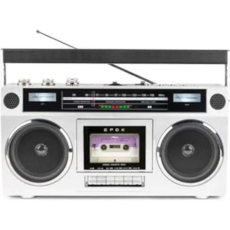 Bigben Retro Ghetto Blaster, Speaker mit FM Radio und Bluetooth, grau, Kassettenspieler – Bild 3