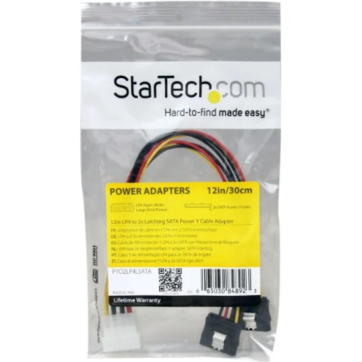 StarTech.com 30 cm 4-Pin LP4 auf SATA Y-Stromkabel - Splitter Y-Kabel, Kabellänge 30 cm, sichere SATA-Schnellverriegelungen – Bild 2