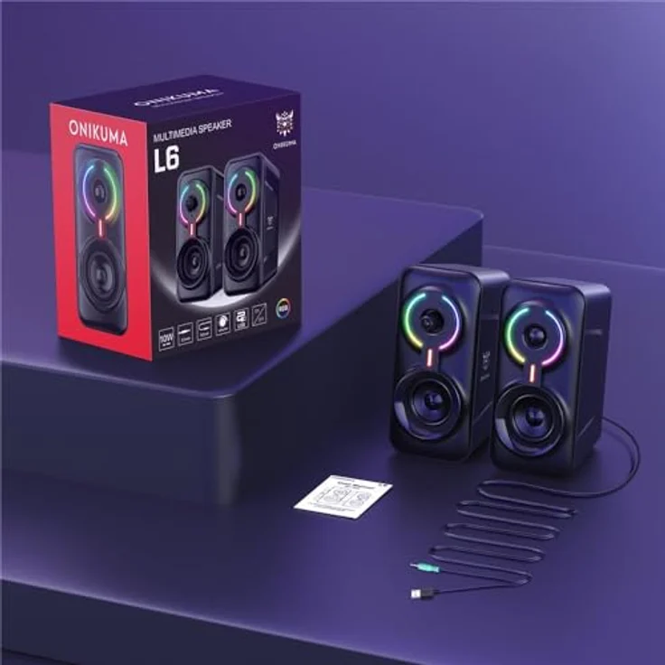 ONIKUMA L6 Multimedia Gaming Speaker, 10 Watt mit BT5.0 und multicolor LED-Beleuchtung, Schwarz – Bild 8