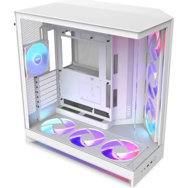 NZXT H9 Flow RGB+ (2025), ATX Mid-Tower PC-Gehäuse mit Dual-Kammer-Design, 7 RGB-Lüftern (6x 140mm, 1x 120mm), 420mm Radiatorunterstützung, Weiß – Bild 1