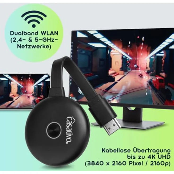 Casativo Streaming-Stick 4K Ultra HDMI, WLAN-Empfänger mit Miracast, AirPlay & DLNA, ideal für Gaming & große Beamer-Leinwände – Bild 7