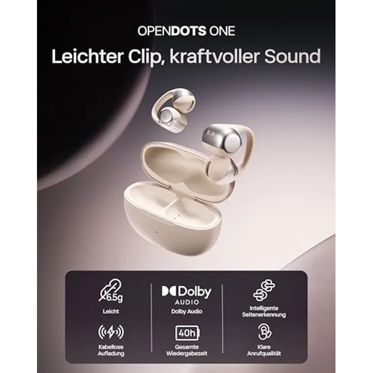 Shokz OpenDots, Kabellose Kopfhörer mit 40 h Akkulaufzeit und IP54 Spritzwasserschutz, Grau – Bild 2