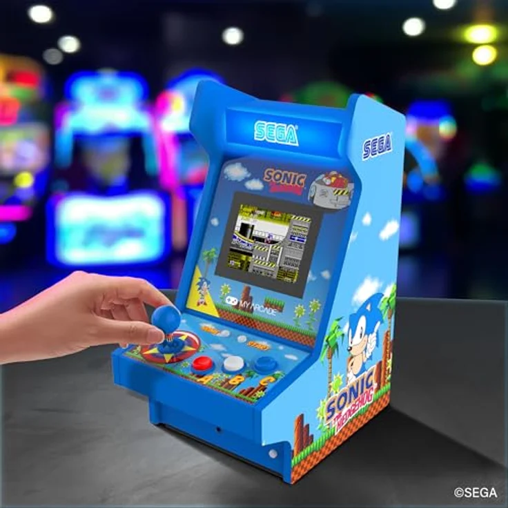 My Arcade Sonic The Hedgehog Mighty Player, Tragbare Retro-Arcade mit 3.5-inch Farbdisplay und wiederaufladbarem Akku, klassischer Holzbauweise – Bild 5
