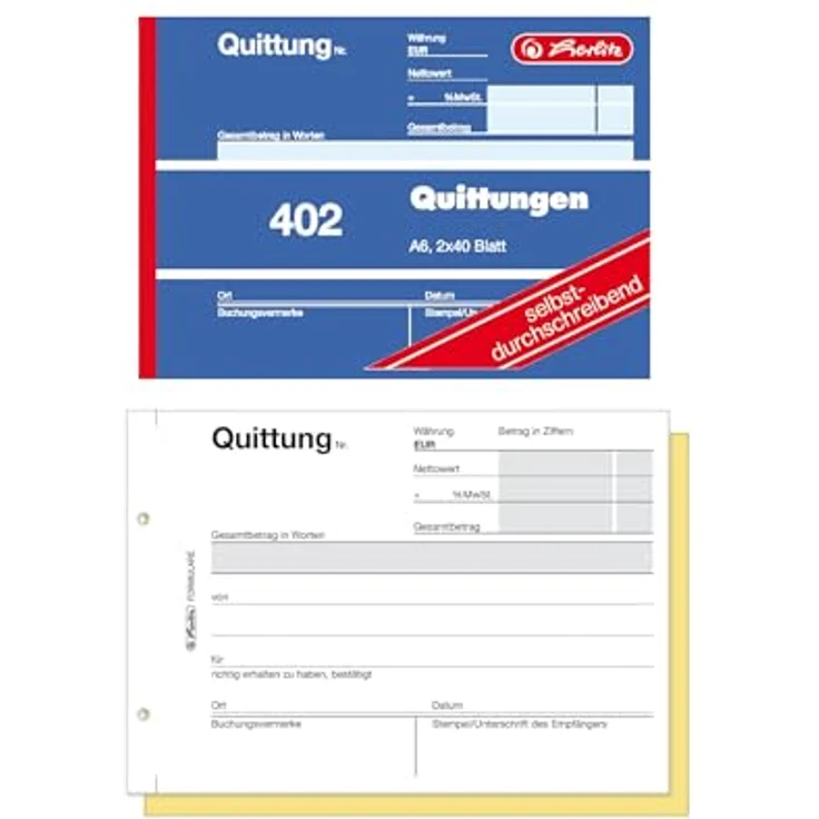 Herlitz Quittungsblock 402 A6 quer 2 x 40 Blatt selbstdurchschreibend 7876147 – Bild 2