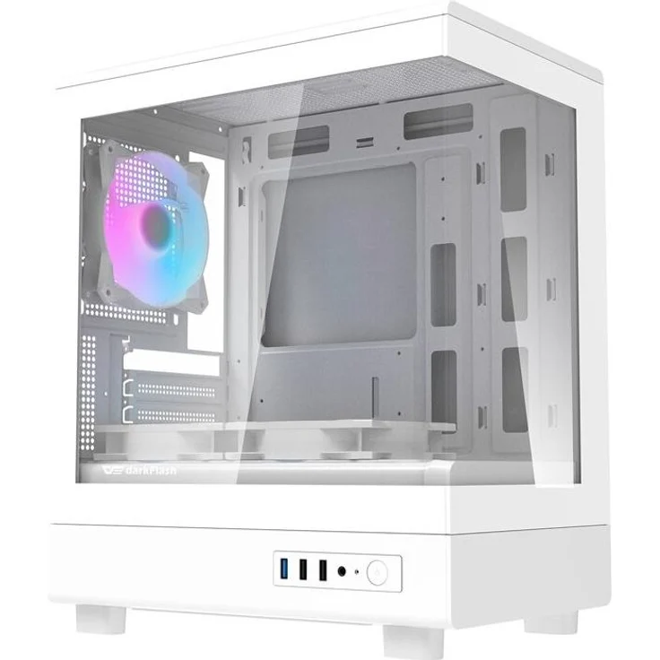 darkflash DB330M PC Gehäuse Micro ATX, Weiß mit 3 vorinstallierten Lüftern und Seitenfenster