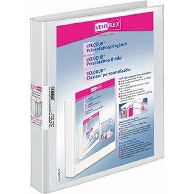 VELOFLEX Aktenordner VELODUR® 40mm DIN A4 4 Ringe D-Mechanik Pappe weiß, Buchbinderisch verarbeitet, Temperaturbeständig – Bild 1