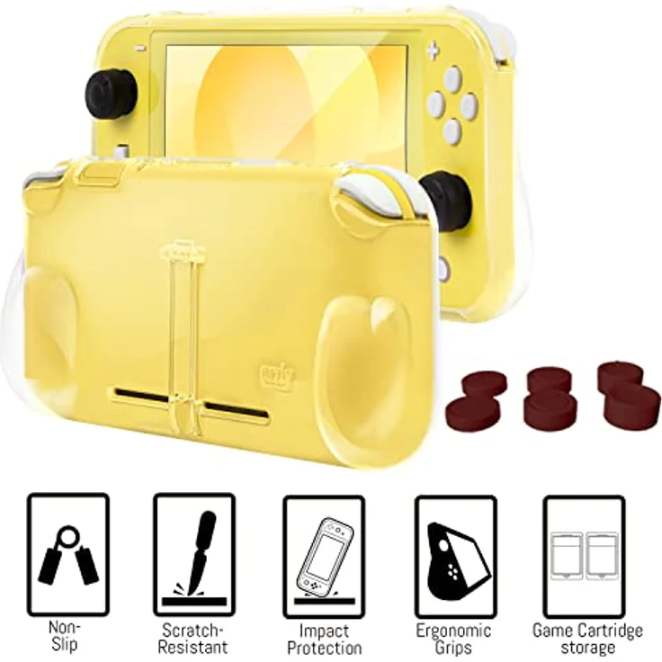 Orzly Switch Lite Accesoires, Zubehör für Nintendo Switch Lite (2019) Panzerglas Schutzfolien, USB Ladekabel, Konsole Tragetasche, Spiele Patronenhülse, Comfort Grip Case, Kopfhörer - Gelb - Preisvergleich – Bild 6