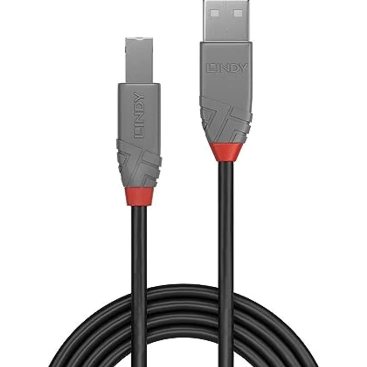Lindy Anthra Line - USB-Kabel - USB (M) bis USB Typ B (M) - USB2.0 - 2,0m - rund - Schwarz (36673) – Bild 2