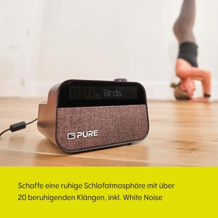 Pure Moment Charge – Radiowecker mit Wireless-Ladepad, DAB+/FM, Bluetooth, natürlichen Klängen, White Noise & Wake-up Light – Perfekt für Schlafzimmer & Büro, Coffee Schwarz – Bild 5