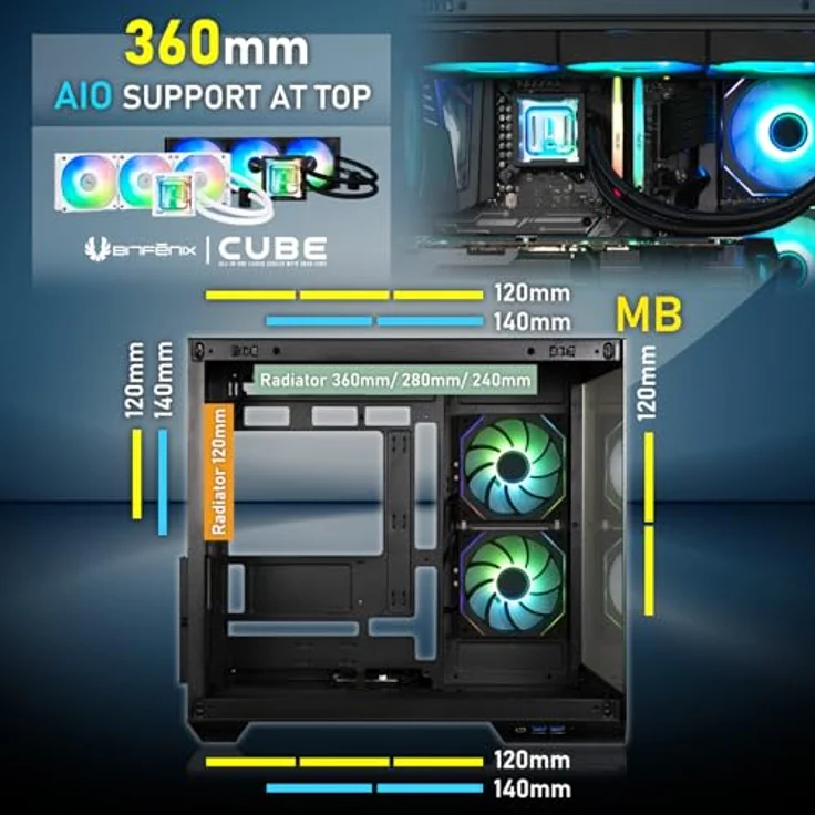 BitFenix Triton PC-Gehäuse, ATX Full Tower in Schwarz mit gehärtetem Glas, USB-C und A-RGB-Lüftern – Bild 3