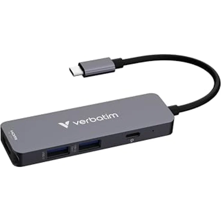 Verbatim USB-C Essentials Multiport Hub, 4 Ports: 1 x USB-A 2.0, 1 x USB-A 3.0/3.2 Gen 1, 1 x USB-C 3.0/3.2 Gen 1 mit 4K HDMI und bis zu 100W Power Delivery – Bild 1