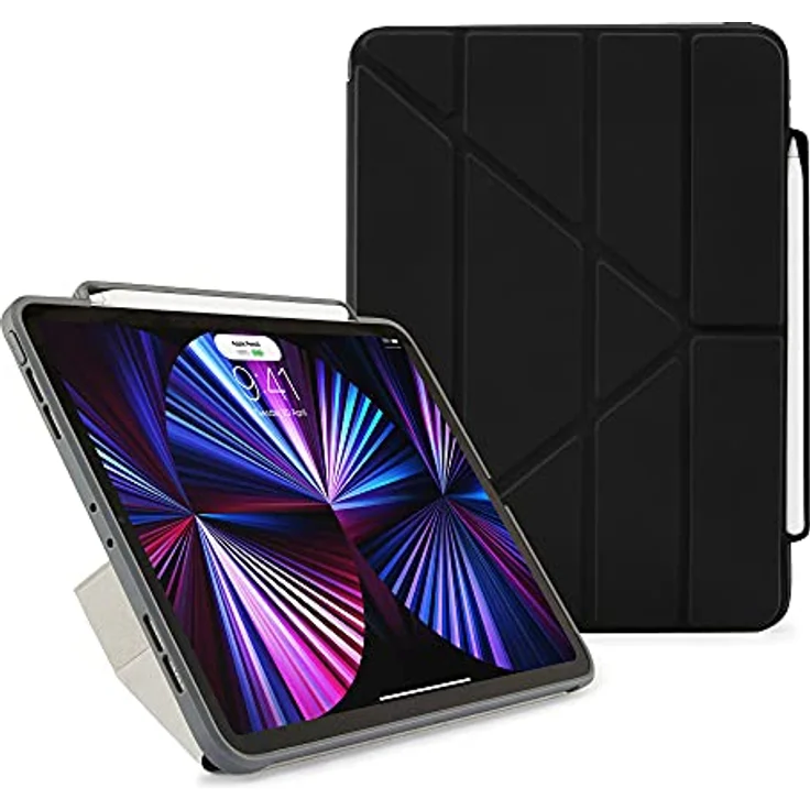 PIPETTO iPad Pro 11 (2018/2020/2021) Origami-Federmäppchen, stoßfest, 5-in-1-Ständer, Apple Pencil 2 Laden, 99,9% antibakterielle iPad-Hülle, Schwarz – Bild 1