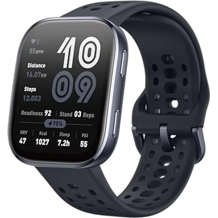 Amazfit Bip 6 Smart Watch 46mm, 14 Tage Akku, 1.97“ AMOLED, GPS & kostenloses Kartenmaterial, AI, Bluetooth Anruf Textfunktion, Gesundheits, Fitness Schlaf-Tracker, 140+ Trainingsmodi, 5 ATM, Schwarz