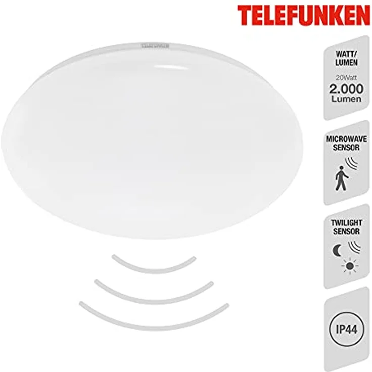TELEFUNKEN - LED Deckenleuchte mit Bewegungssensor, Tageslichtsensor, 20W, 2.500lm, Weiß, 40cm 601306TF – Bild 2