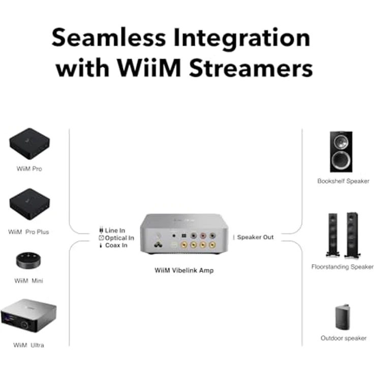 WiiM WiiM Vibelink Amp, Vollverstärker mit 100 Watt/Kanal, Graphit-Grau, Digital- und Analoganschlüsse, D/A-Wandler von ESS – Bild 4
