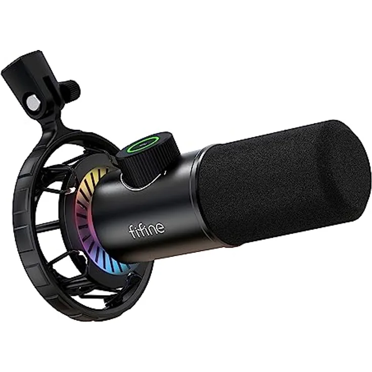 FIFINE Mikrofon PC USB C,Gaming Mikrofon PS4 PS5 MAC, Dynamische Microphone mit RGB, 16BIT/48KHZ & 3,5mm Kopfhöreranschluss, Plug-and-Play Nierencharakteristik Microfon, Shock Mount
