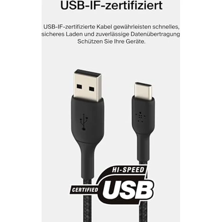 Belkin USB-C/USB-A Kabel ummantelt, 2 m, schwarz – Bild 4
