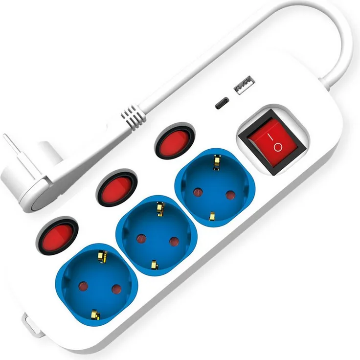 ROLINE 3-fach Steckdosenleiste mit Schalter (Kabellänge 3 m), + Fast Charger, 1x USB A+C, weiß