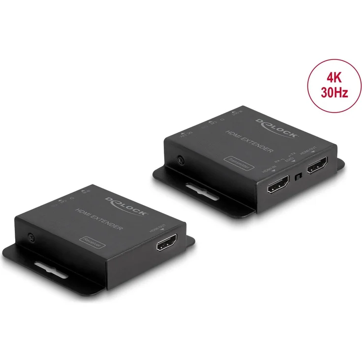 Delock HDMI Extender Set über Cat.6 Kabel, 4K 30 Hz, KVM Switch, schwarz, bis 40 m Reichweite, PoC, IR-Signalübertragung – Bild 1